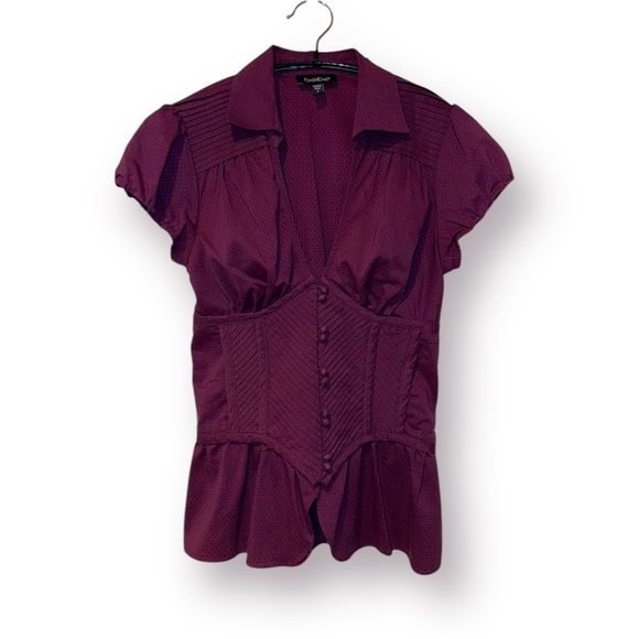 🛍️SALE🛍️ bebe Deep V Neck Corset Top with Puff Short Sleeve - Picture 5 of 8